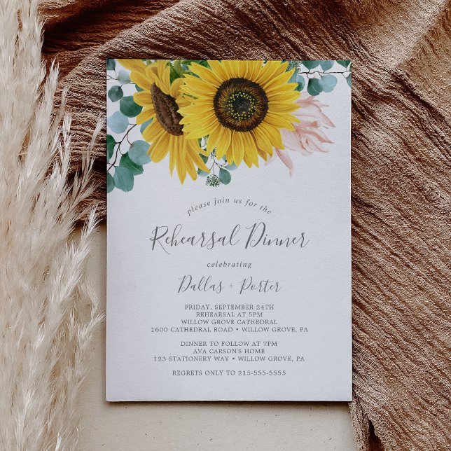 Invitation Dîner de répétition Rustique de tournesol Eucalypt (Créateur téléchargé)