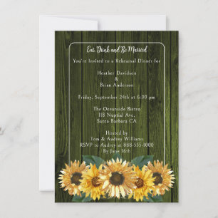 Invitation Dîner de répétition rustique de tournesol vert