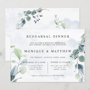 Invitation Dîner de répétition rustique Dusty Blue Eucalyptus