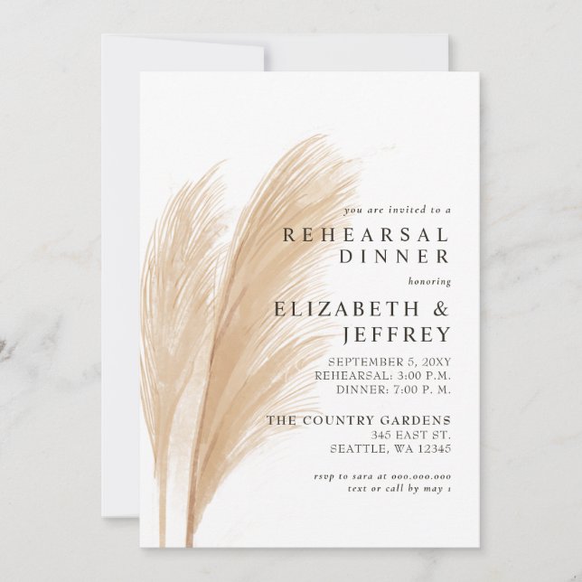 Invitation Dîner de répétition Rustique Earthy Boho Pampas (Devant)