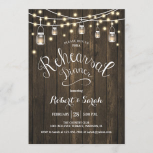 Invitation Dîner de répétition Rustique en bois et lumières