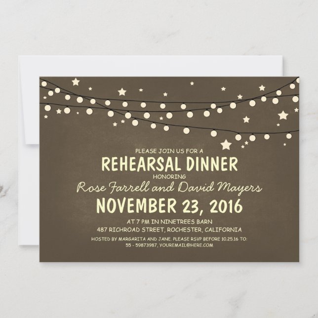 Invitation Dîner de répétition Rustique Étoiles (Devant)