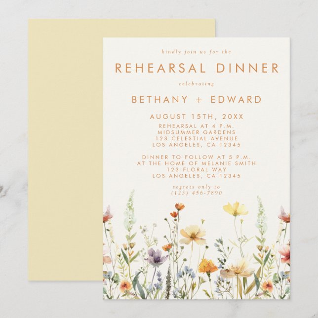 Invitation Dîner de répétition Rustique Fleur sauvage Mariage (Devant / Derrière)