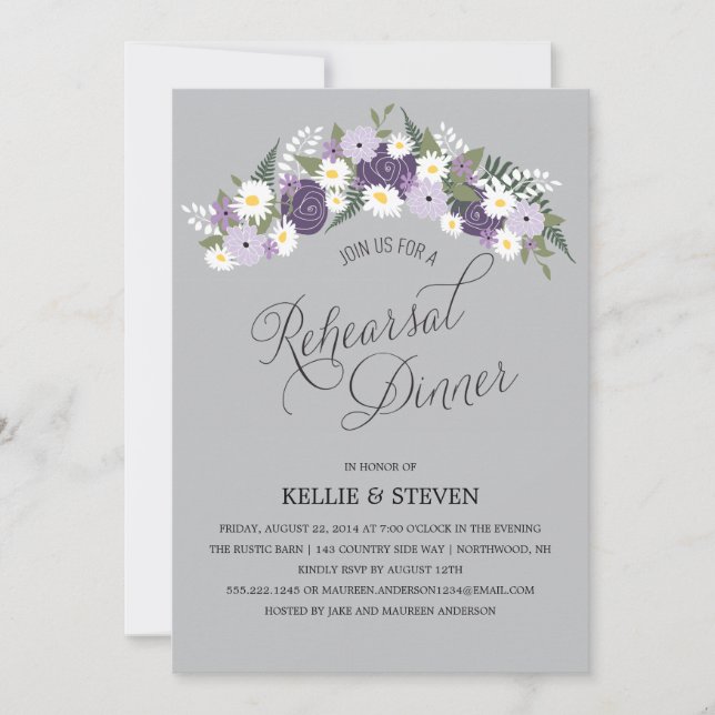 Invitation Dîner de répétition Rustique Floral Wreath (Devant)