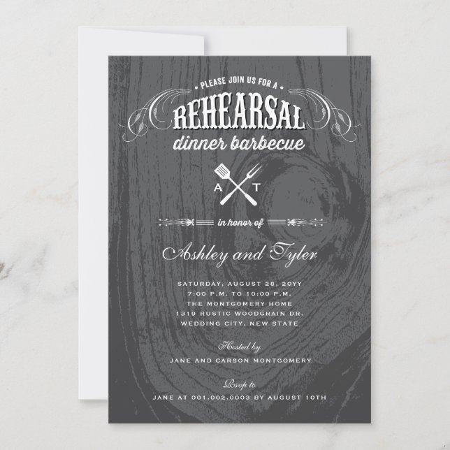 Invitation Dîner de répétition Rustique Mariage en bois (Devant)