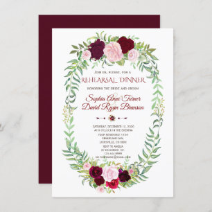 Invitation Dîner de répétition Rustique Marsala Floral