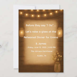 Invitation Dîner de répétition Rustique Mason Jar & String Li