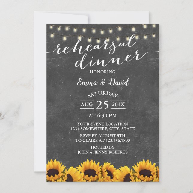 Invitation Dîner de répétition Rustique Sunflower (Devant)