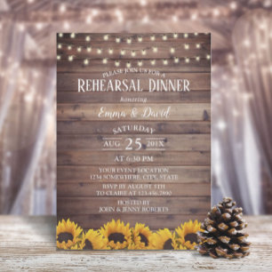 Invitation Dîner de répétition Rustique Sunflower & String Li