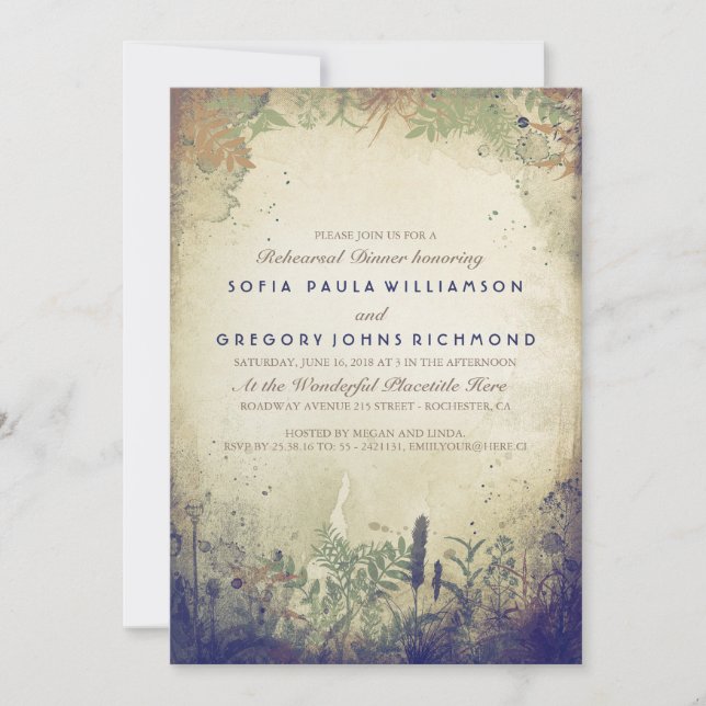 Invitation Dîner de répétition Rustique Woodland Navy (Devant)