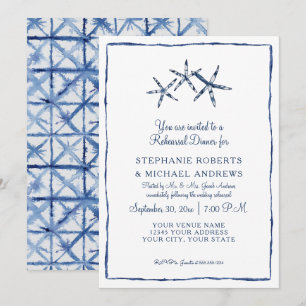 Invitation Dîner de répétition Shibori Indigo Starfish Sea Be