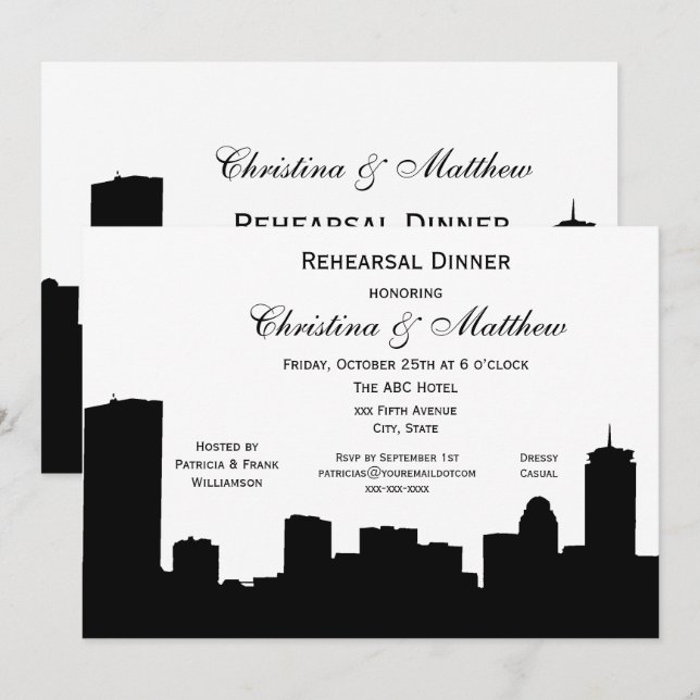 Invitation Dîner de répétition Silhouette Black Skyline de Bo (Devant / Derrière)