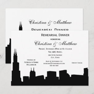 Invitation Dîner de répétition Silhouette Black Skyline de Ch