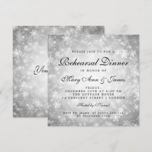 Invitation Dîner de répétition Silver Winter Wonderland