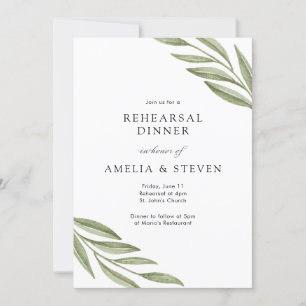 Invitation Dîner de répétition simple Branches vertes
