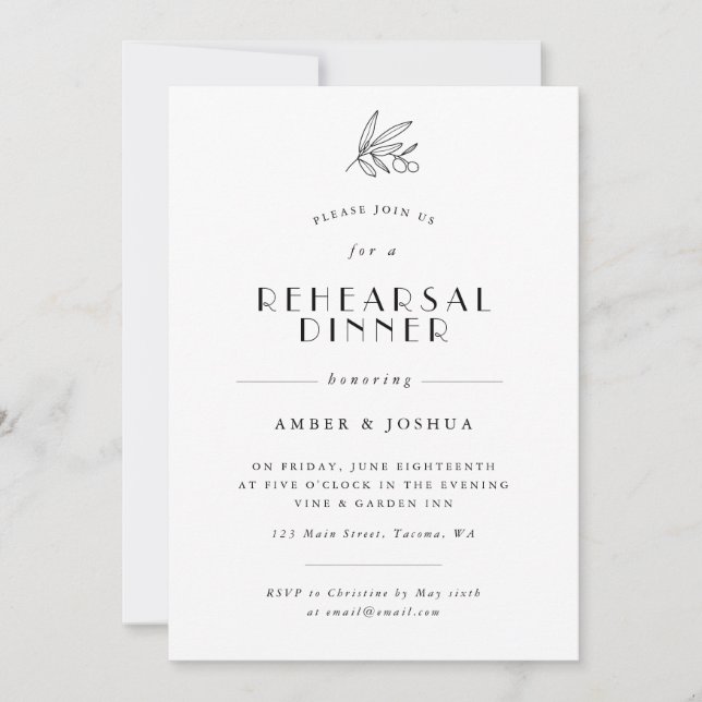 Invitation Dîner de répétition simple de branche d'olivier In (Devant)