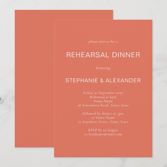 Invitation Dîner de répétition simple en terre cuite Invitati (Devant / Derrière)