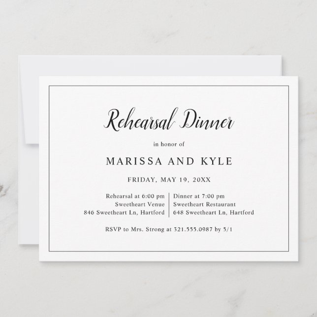 Invitation Dîner de répétition simple et élégant (Devant)