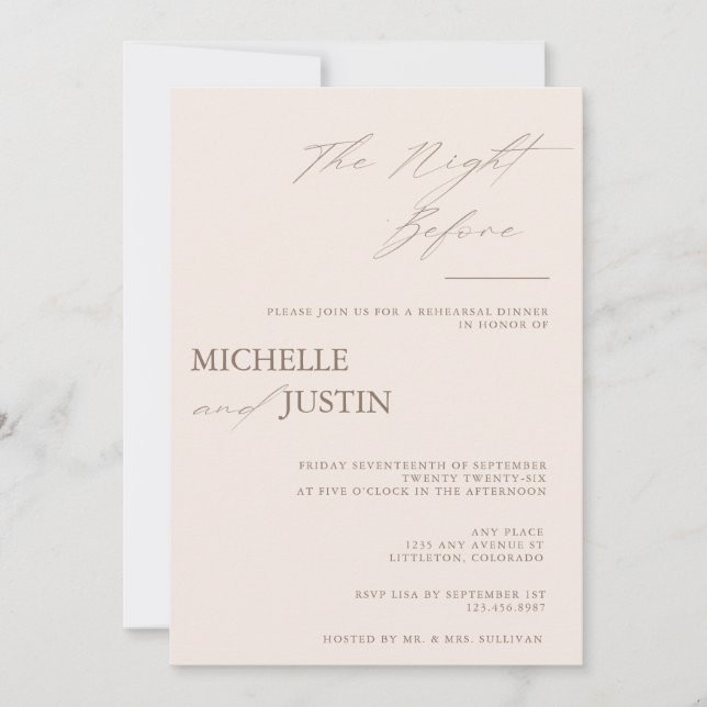 Invitation Dîner de répétition simple et moderne (Devant)