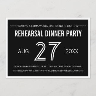 Invitation Dîner de répétition simple Mariage Black Modern