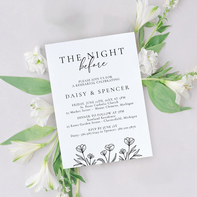 Invitation Dîner de répétition simple Mariage noir (Créateur téléchargé)