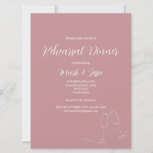 Invitation Dîner de répétition simple ROE rose et blanc Maria