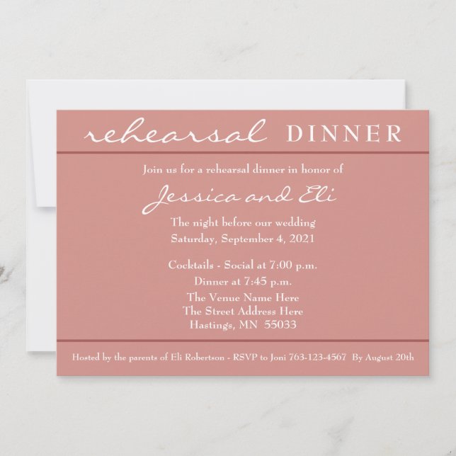 Invitation Dîner de répétition simple Terra Cotta (Devant)