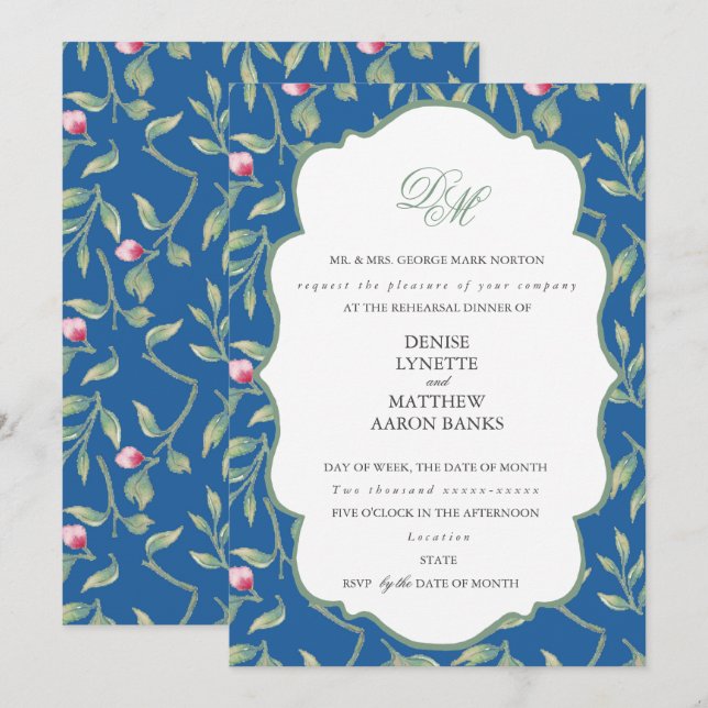 Invitation Dîner de répétition Skydiver Blue & Basil Green (Devant / Derrière)