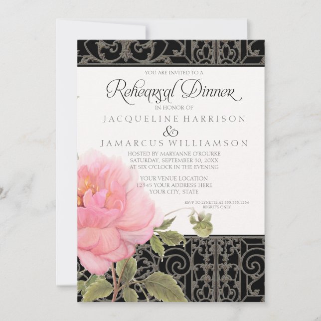 Invitation Dîner de répétition Southern Elegance Pink Peony A (Devant)