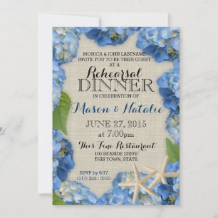 Invitation Dîner de répétition Starfish and Hydrangeas Beach
