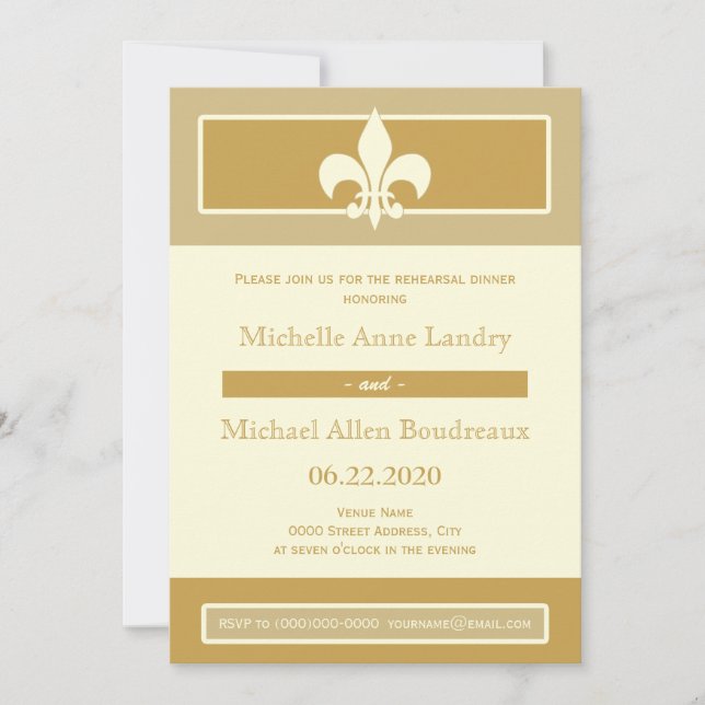 Invitation Dîner de répétition style affiche Fleur de Lis (Devant)