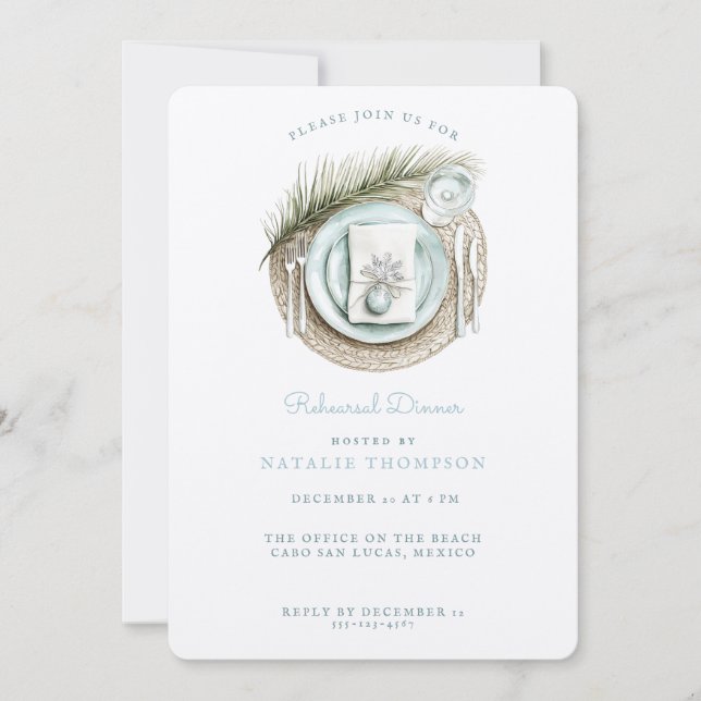 Invitation Dîner de répétition sur la plage | Mariage d'hiver (Devant)