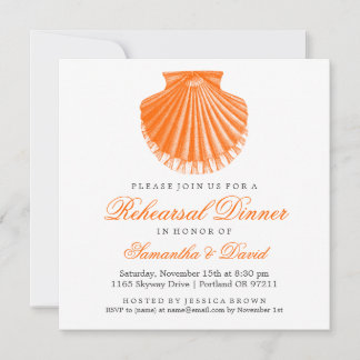 Invitation Dîner de répétition sur la plage Orange coquille c