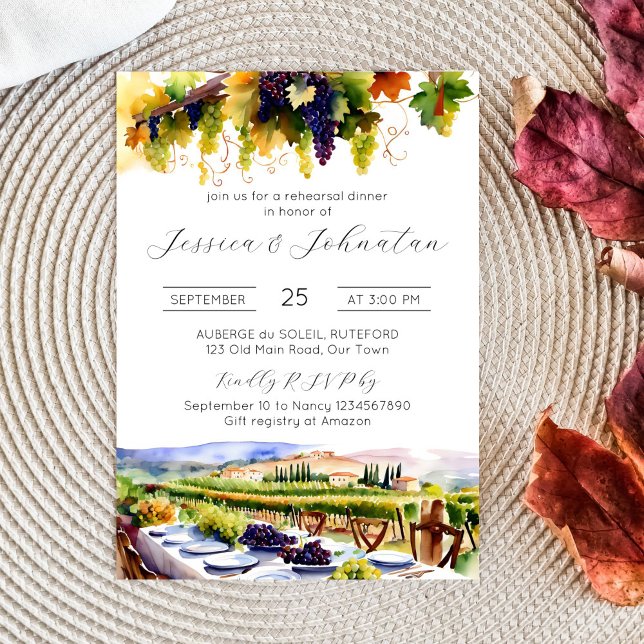 Invitation Dîner de répétition sur l'aquarelle du vignoble de (Napa valley vineyard themed rehearsal dinner template invitation digital download watercolor modern)
