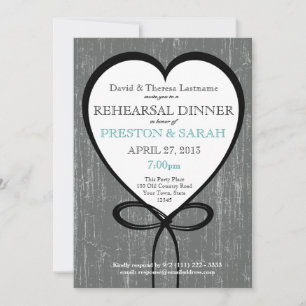 Invitation Dîner de répétition sur le bois et le coeur