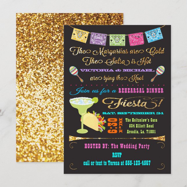 Invitation Dîner de répétition Tacos et Tequila Couples (Devant / Derrière)