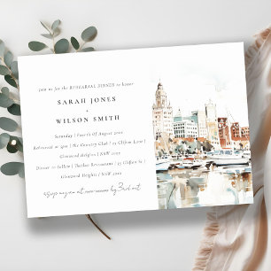 Invitation Dîner de répétition Tampa Florida Skyline Watercol