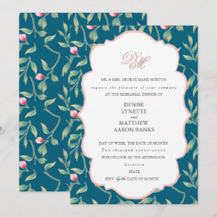 Invitation Dîner de répétition Teal de minuit et rose Gossame