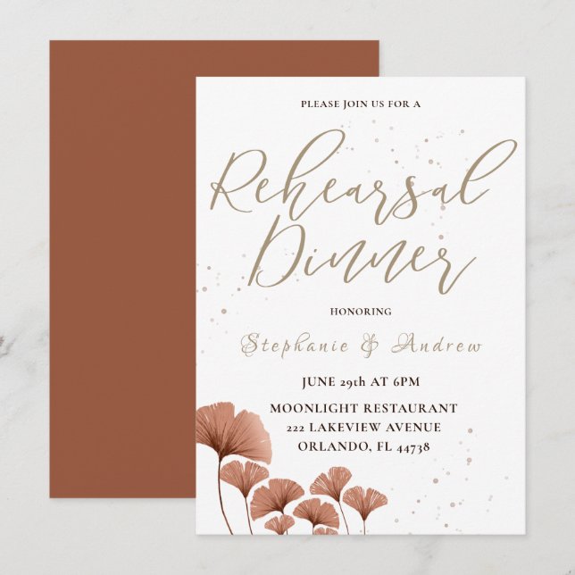 Invitation Dîner de répétition Terracotta Mariage de calligra (Devant / Derrière)