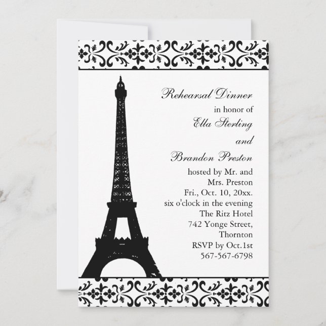 Invitation Dîner de répétition Tres Paris (blanc) (Devant)