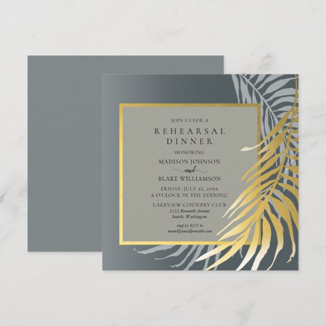 Invitation Dîner de répétition Tropical Argent et Or (Devant / Derrière)