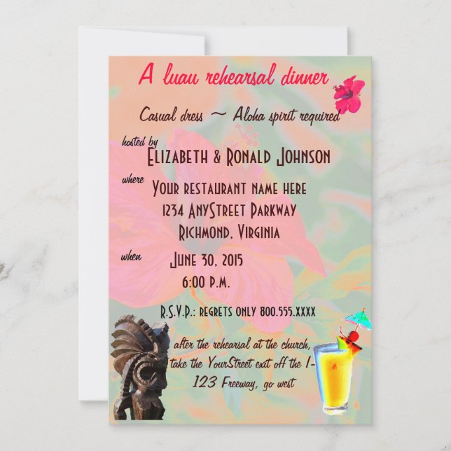 Invitation Dîner de répétition tropical de Luau (Devant)