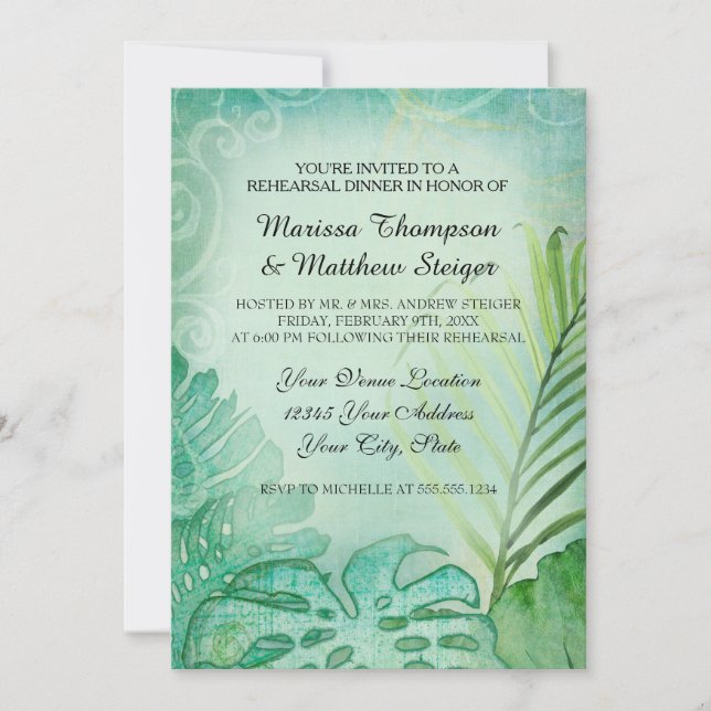 Invitation Dîner de répétition Tropical Philodendron Leaf Pal (Devant)