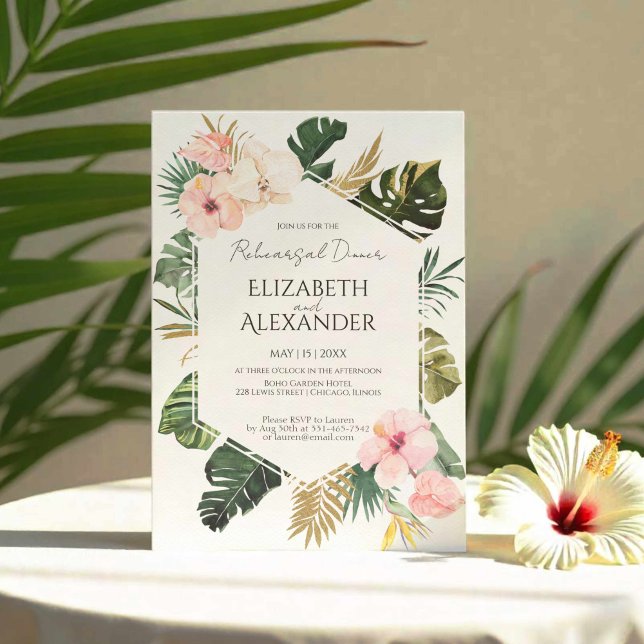 Invitation Dîner de répétition tropicale de l'Hibiscus Feuill (Créateur téléchargé)