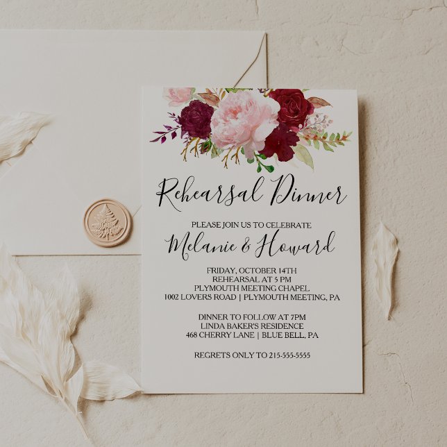Invitation Dîner de répétition tropicale et romantique rouge (Créateur téléchargé)