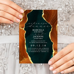 Invitation Dîner de répétition turquoise, Burning Orange & Go