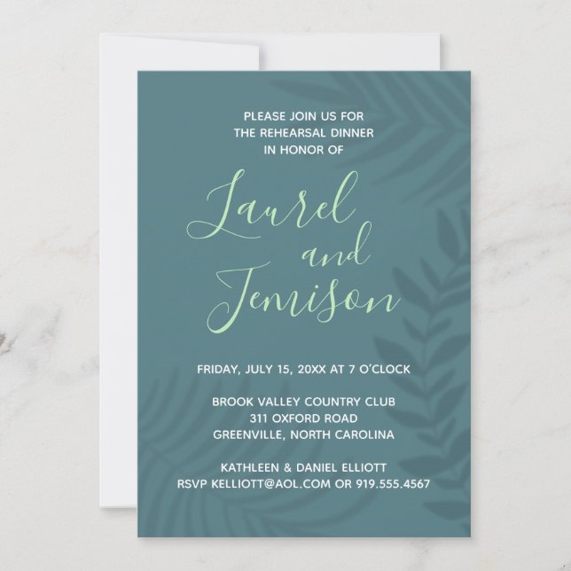 Invitation Dîner de répétition Turquoise de la palme noire In (Devant)