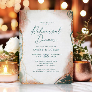 Invitation Dîner de répétition Turquoise et cuivre pour Maria