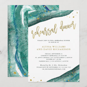 Invitation Dîner de répétition Turquoise et Gold Geode Aquare