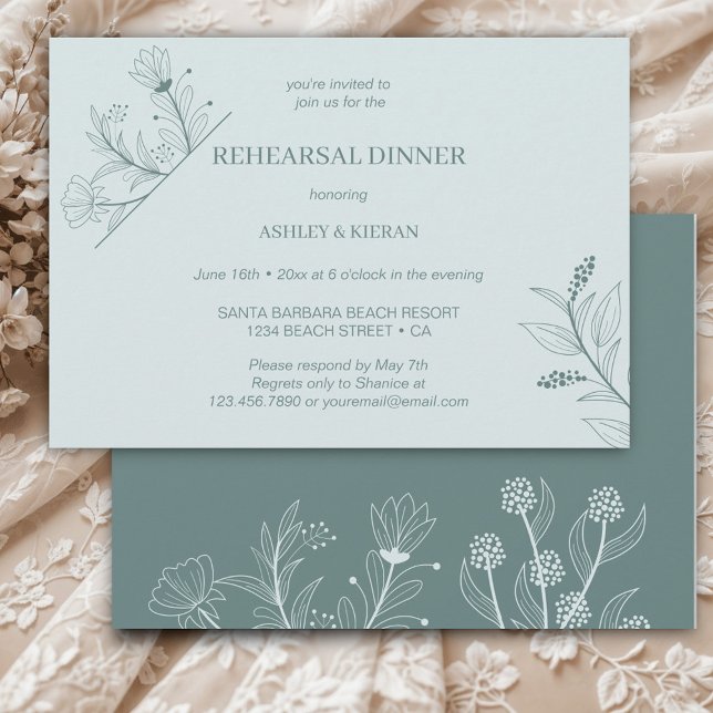 Invitation Dîner de répétition Turquoise floral élégant (Créateur téléchargé)